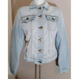 Boston Proper Women Short Washed Blue Denim Jacket Size S